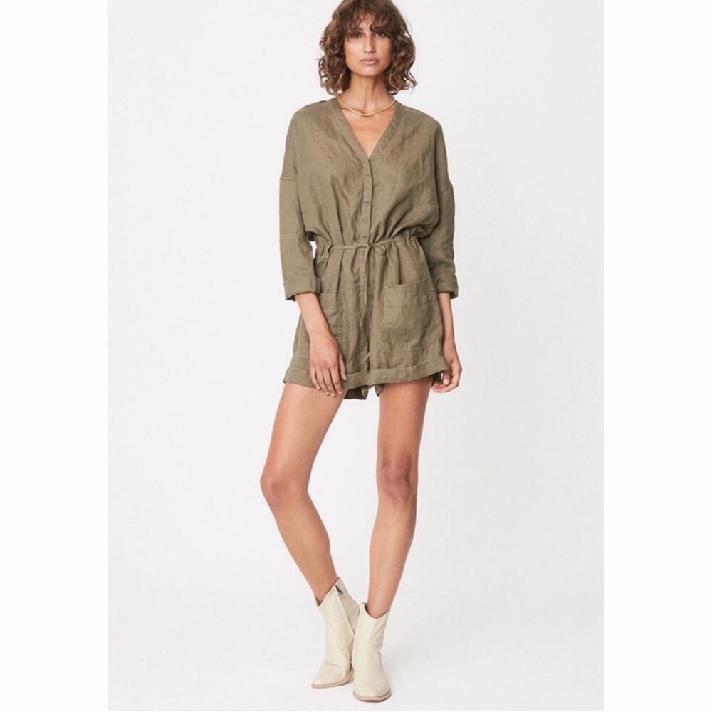 ROWIE The‎ Label Beige Cotton Linen Romper Size Medium